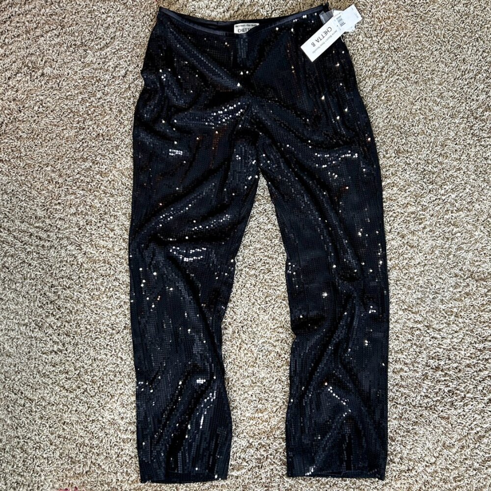 CHETTA B Black Sequin Dress Pants Sherrie Bloom Peter Noviello in Sz 12  NWT